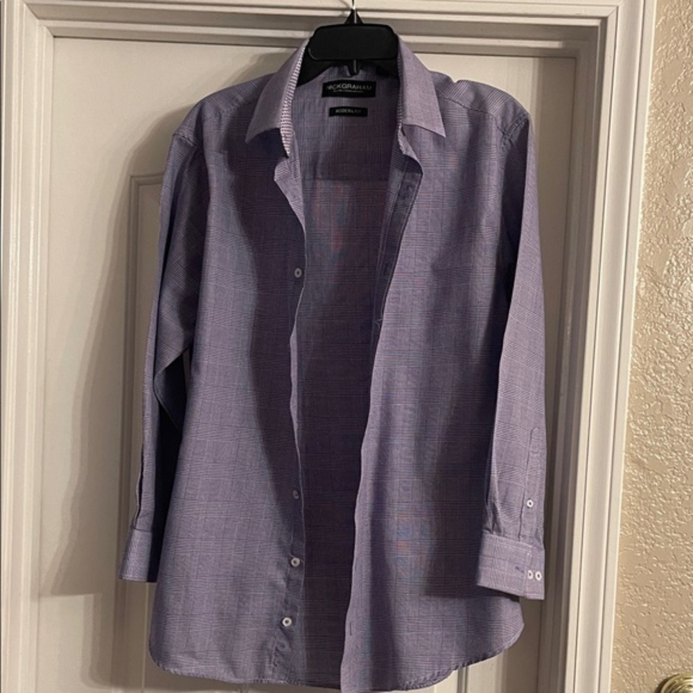 Nick Graham Men's Lavender plaid Button Down Shirt, size 16 32-33